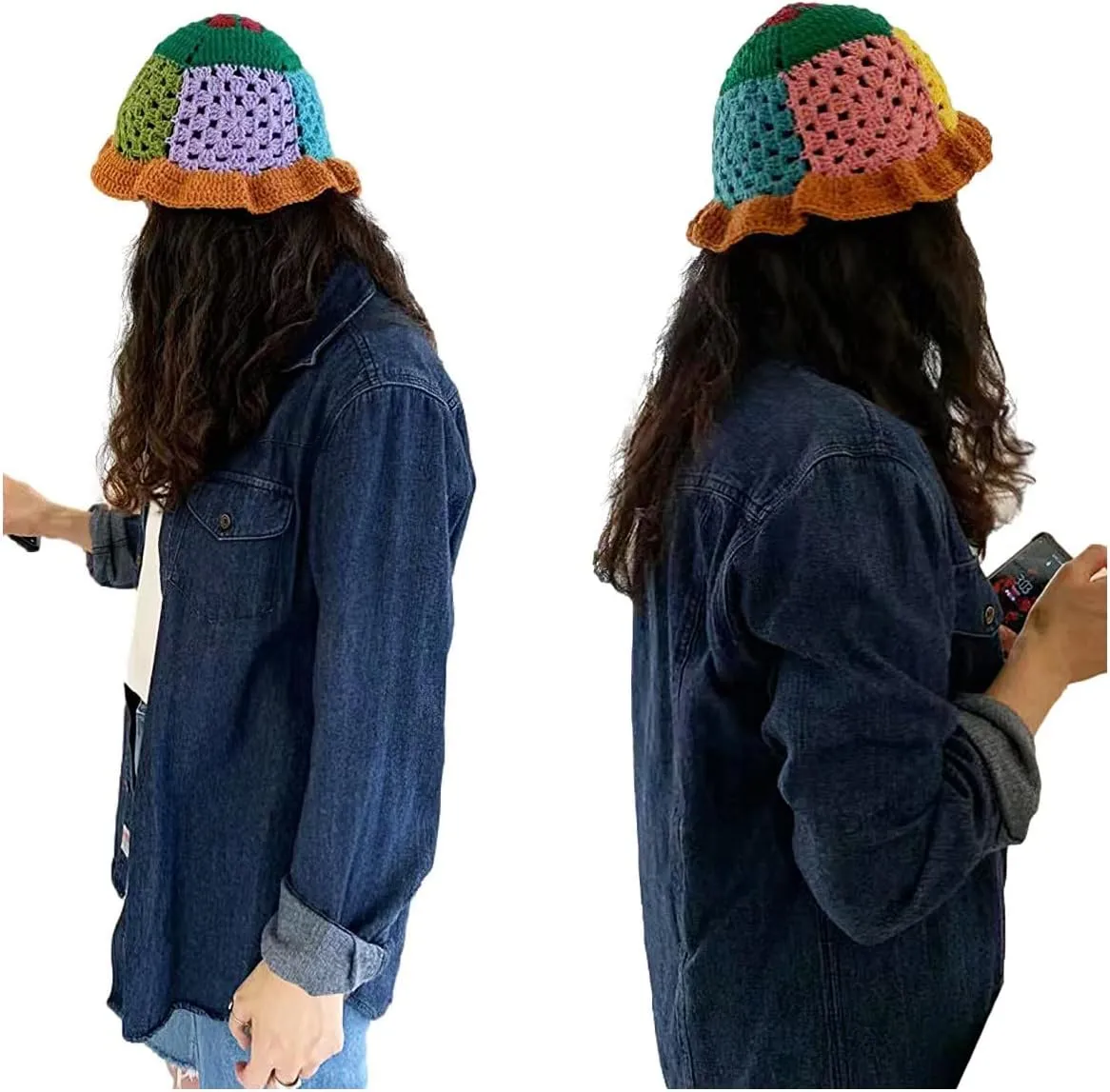 Women Knitted Bucket Hats Handmade Cloche Crochet Milk Cotton Fisherman Hat Travel Beach Floral Hobo Cap Falbala Brim