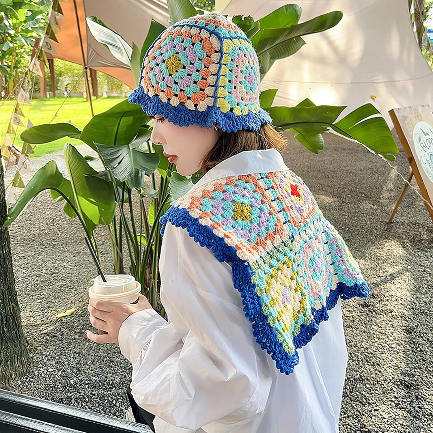 Women Knitted Bucket Hats Handmade Cloche Crochet Milk Cotton Fisherman Hat Travel Beach Floral Hobo Cap Falbala Brim