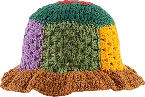 Women Knitted Bucket Hats Handmade Cloche Crochet Milk Cotton Fisherman Hat Travel Beach Floral Hobo Cap Falbala Brim