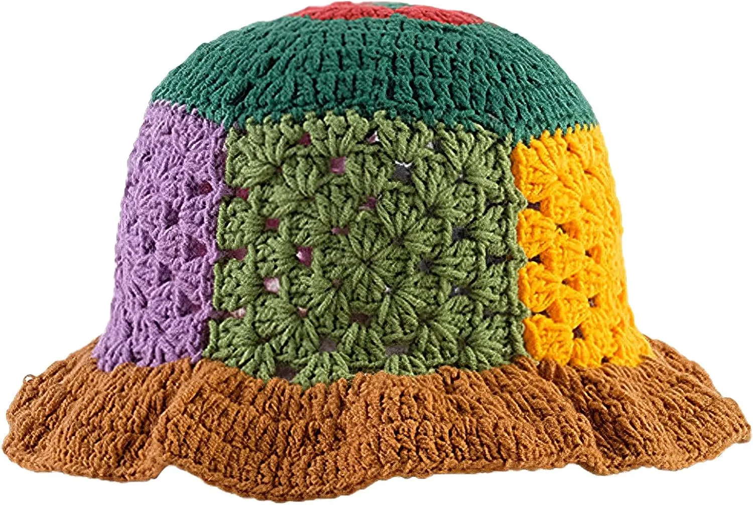 Women Knitted Bucket Hats Handmade Cloche Crochet Milk Cotton Fisherman Hat Travel Beach Floral Hobo Cap Falbala Brim