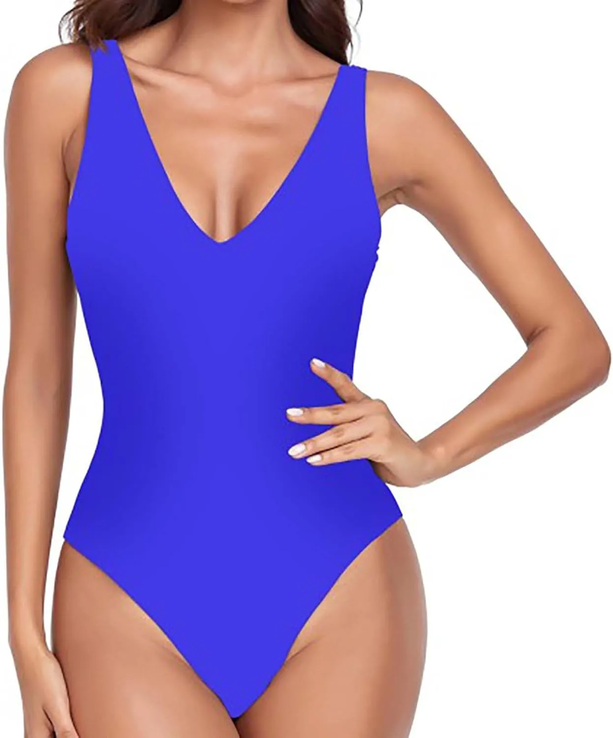 Women One Piece Swimsuit Padded Sexy V Neck Swim Suits Modest Tummy Control Monokinis Bathing Suits Backless Swimwear