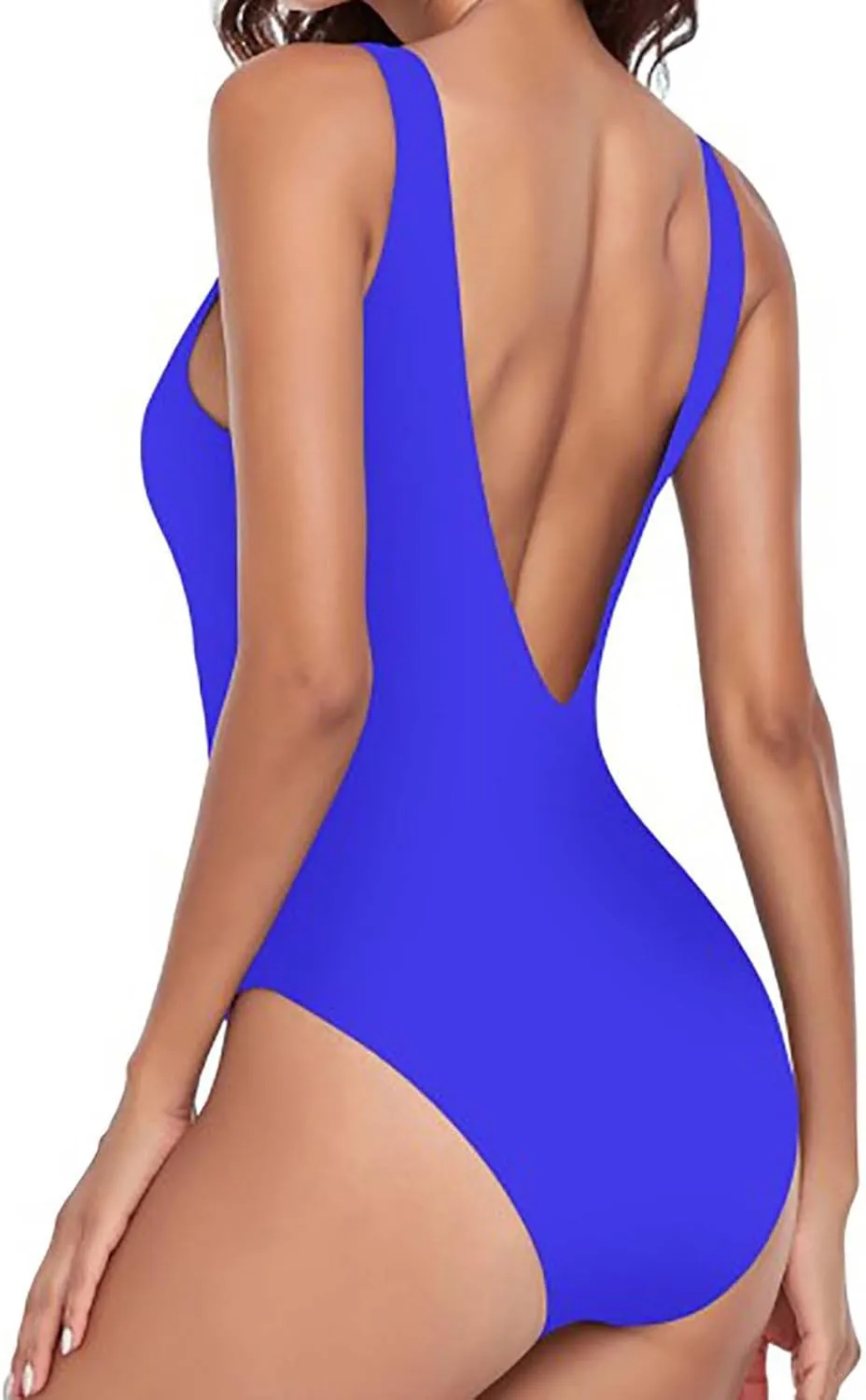 Women One Piece Swimsuit Padded Sexy V Neck Swim Suits Modest Tummy Control Monokinis Bathing Suits Backless Swimwear