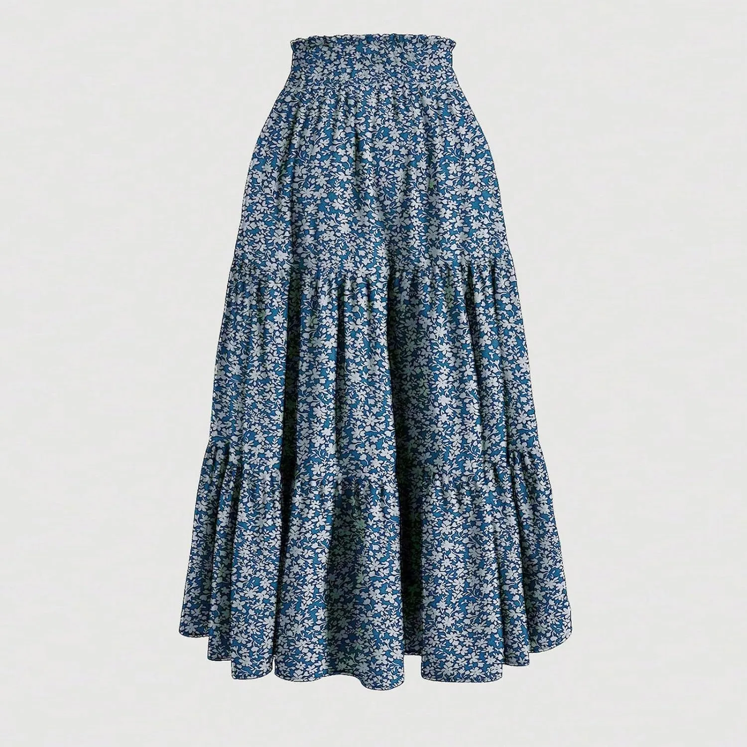 Women Summer A-Line Tiered Beach Outfits Bohemian Print Elastic Waist Long Skirt High Waist Casual Maxi Skirt
