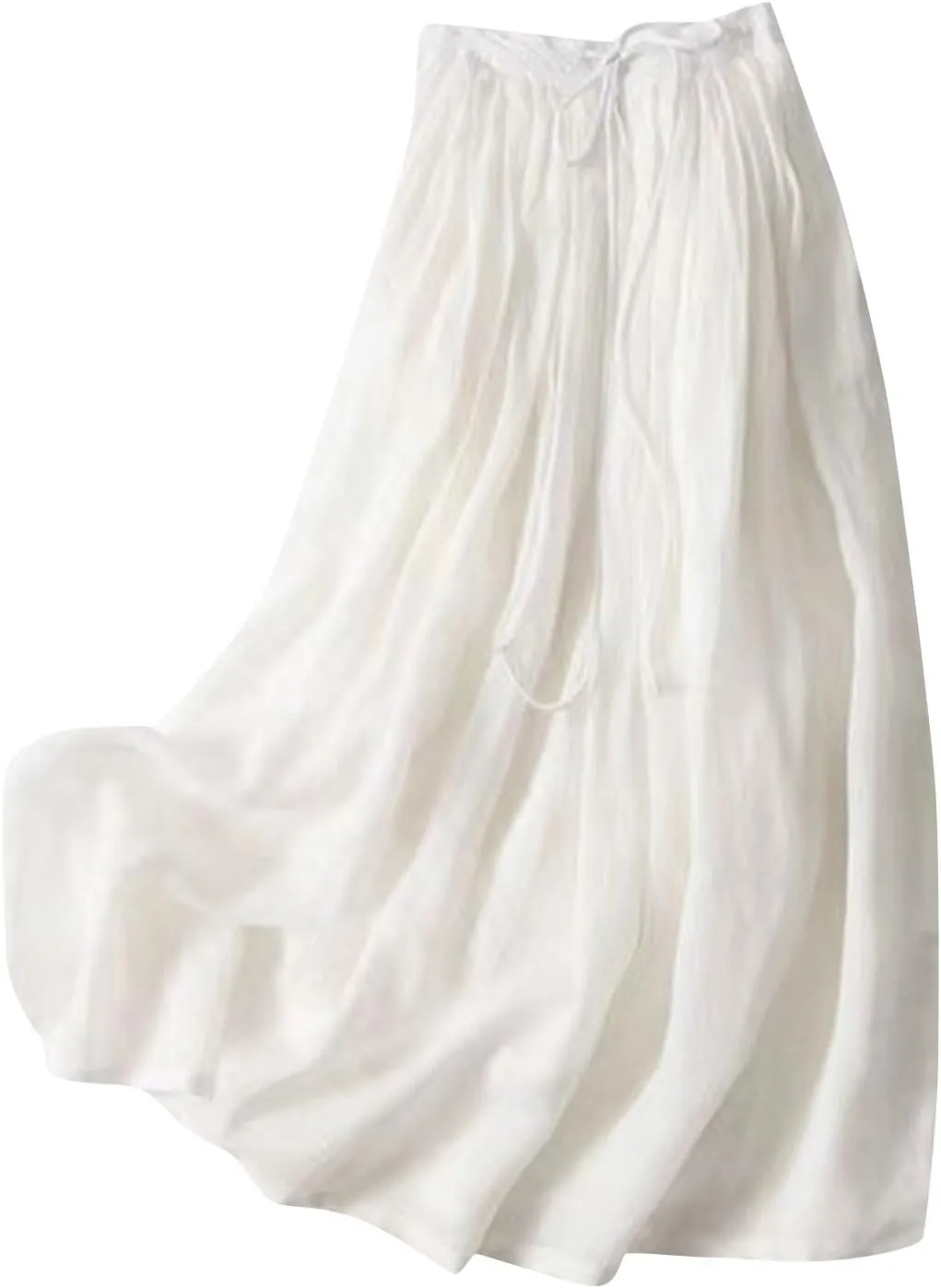 Women Summer Cotton Linen Flowy Casual Skirt, Fashion Drawstring Ruched High Waist Skirts Going Out Vacation Clothes