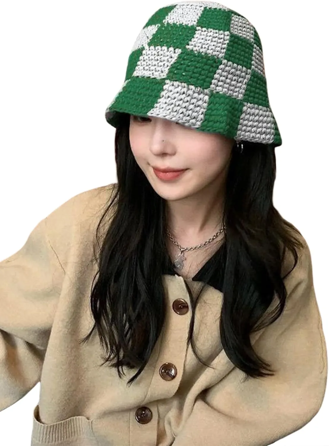 Women Wide Brim Sun Crochet Bucket Hat Cute Flower Pattern Knitted Fisherman Hat Summer Trendy OutdoorCap