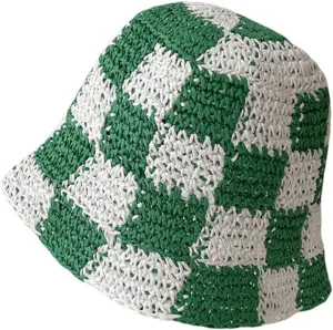 Women Wide Brim Sun Crochet Bucket Hat Cute Flower Pattern Knitted Fisherman Hat Summer Trendy OutdoorCap