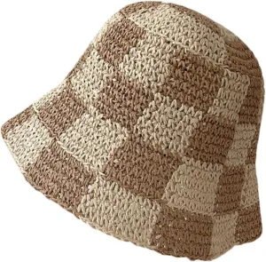 Women Wide Brim Sun Crochet Bucket Hat Cute Flower Pattern Knitted Fisherman Hat Summer Trendy OutdoorCap