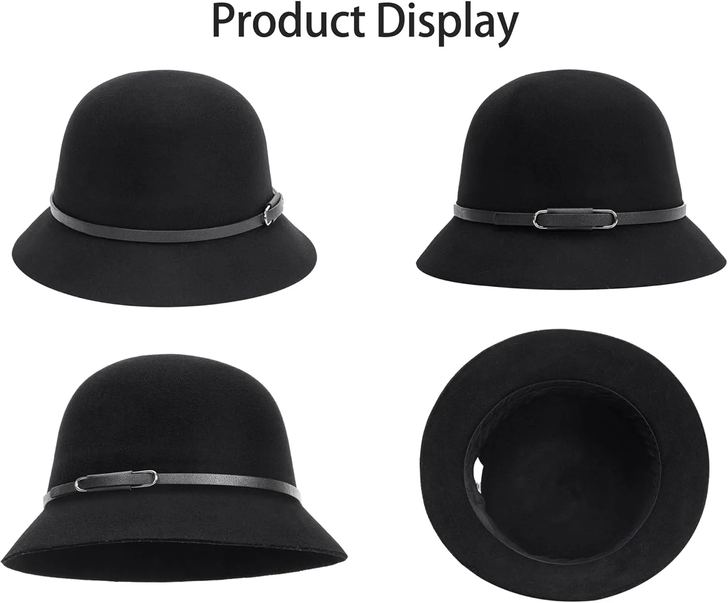 Womens 1920s Vintage Upturn Brim Wool Blend Cloche Church Hat Winter Felt Bucket Bowler Hat Crushable Foldable