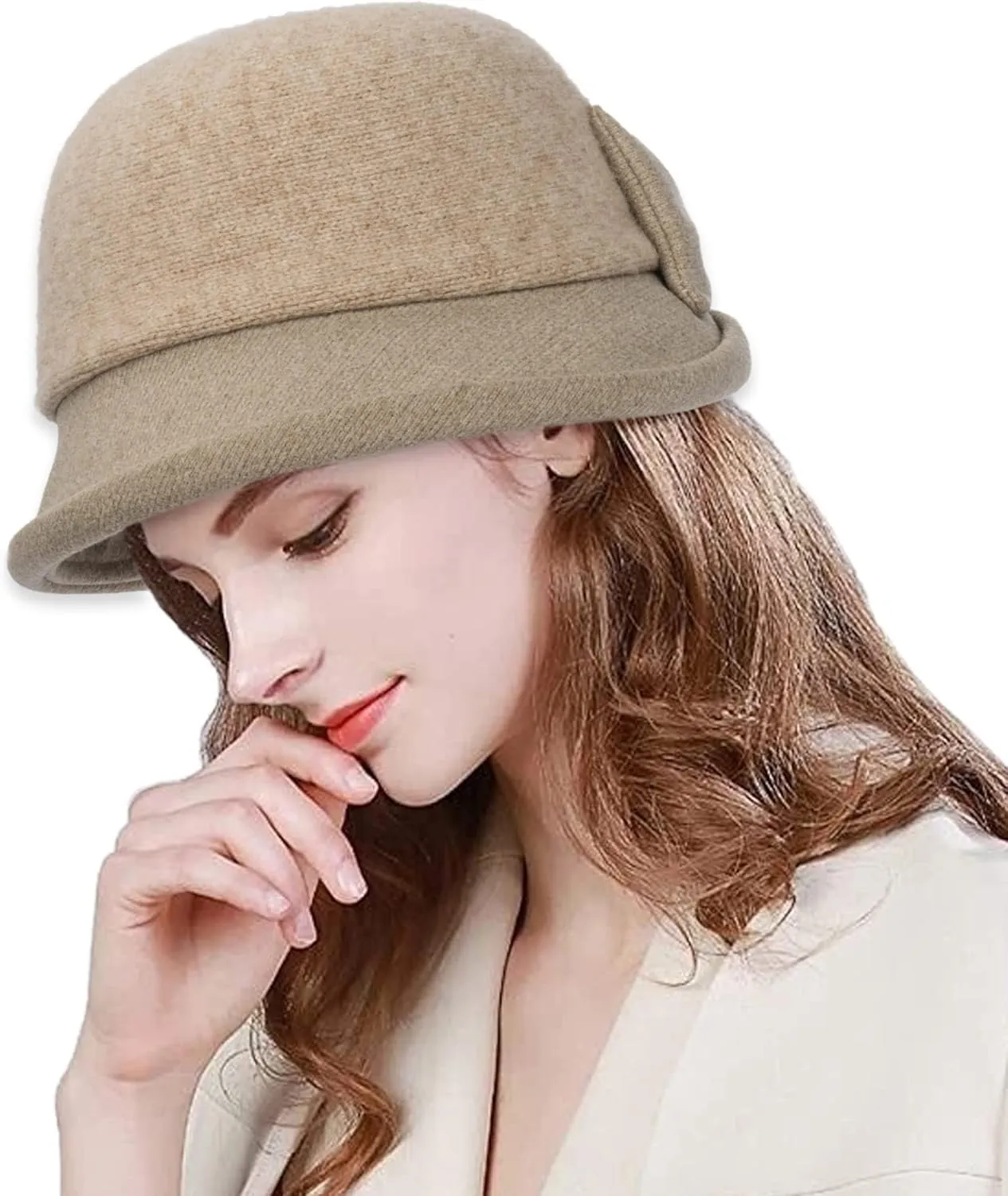 Womens 1920s Vintage Upturn Brim Wool Blend Cloche Church Hat Winter Felt Bucket Bowler Hat Crushable Foldable