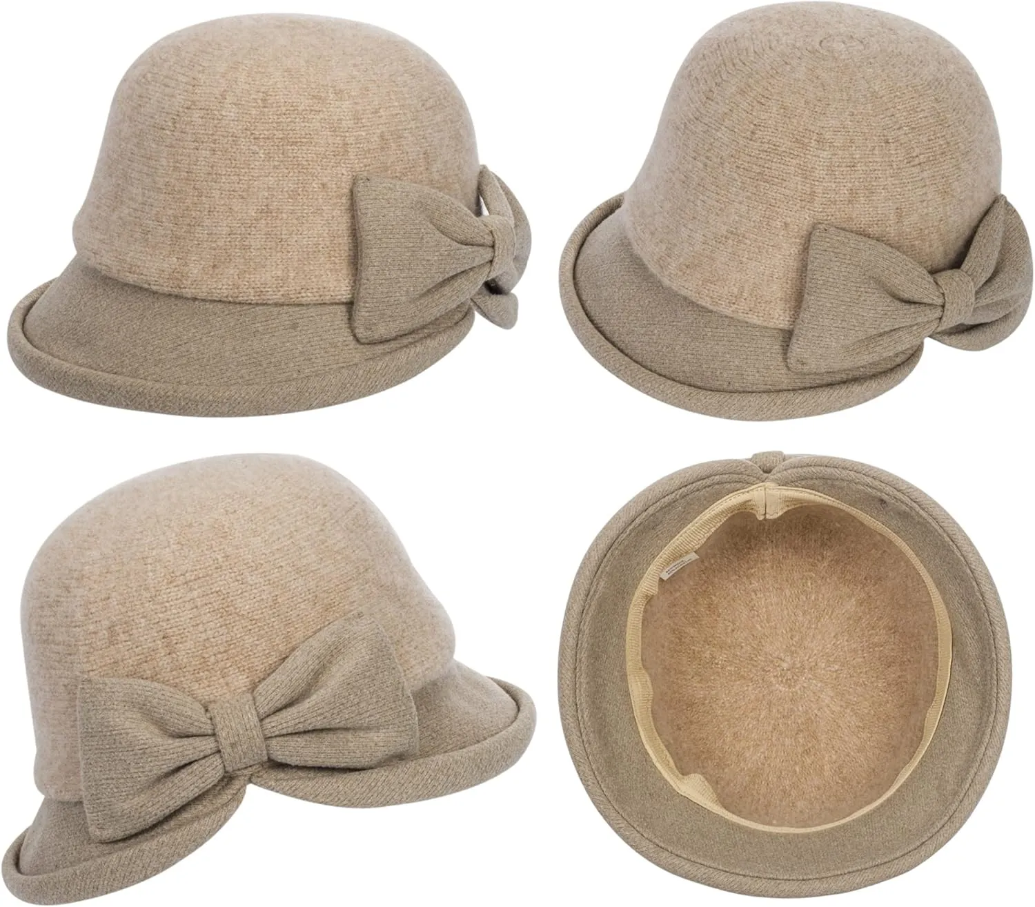 Womens 1920s Vintage Upturn Brim Wool Blend Cloche Church Hat Winter Felt Bucket Bowler Hat Crushable Foldable