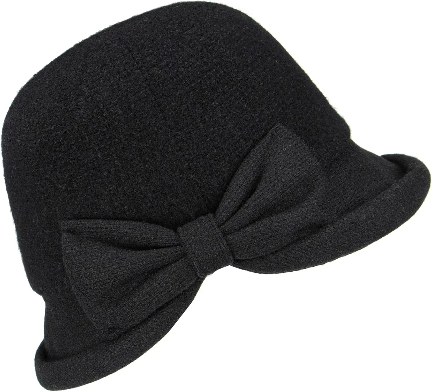 Womens 1920s Vintage Upturn Brim Wool Blend Cloche Church Hat Winter Felt Bucket Bowler Hat Crushable Foldable