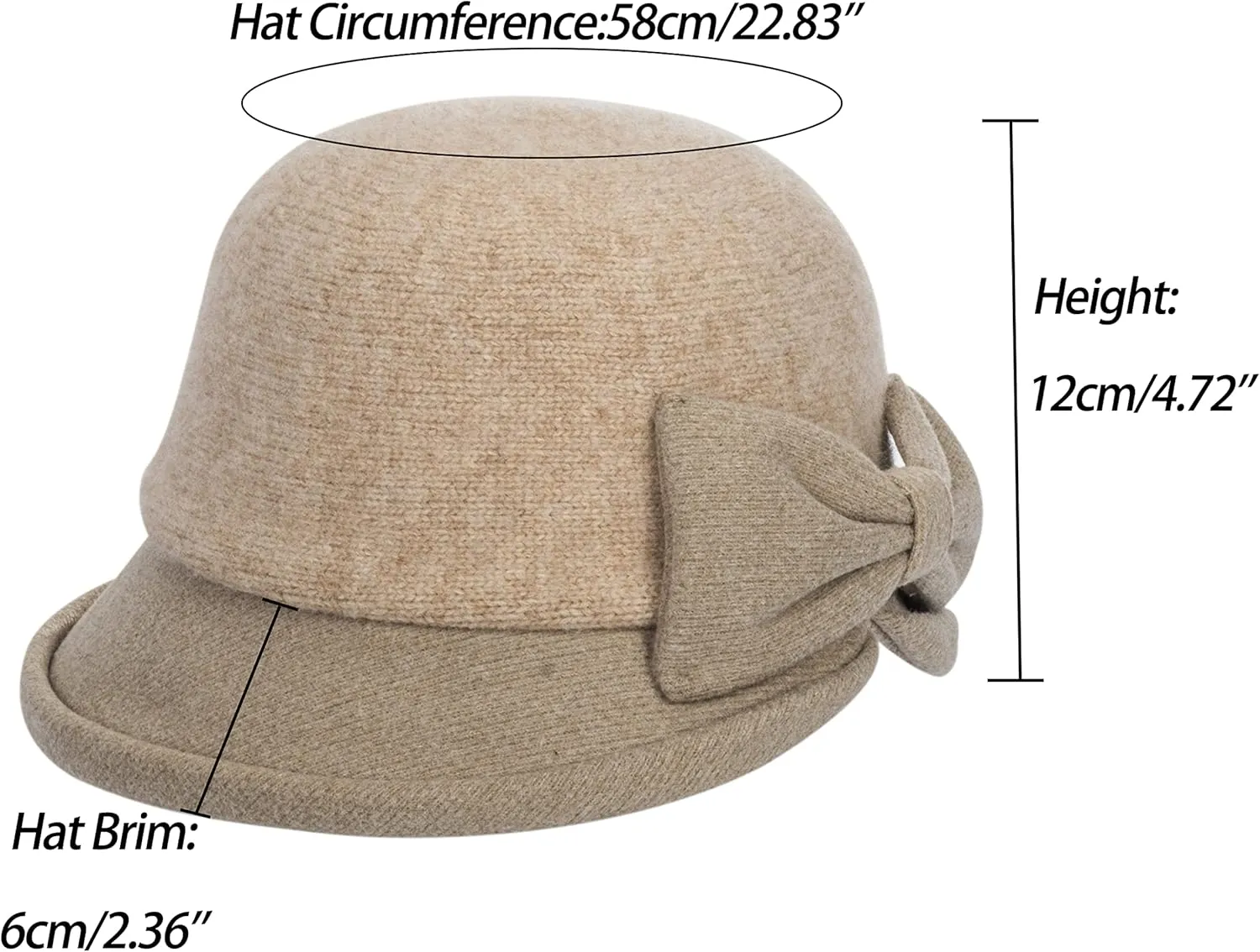 Womens 1920s Vintage Upturn Brim Wool Blend Cloche Church Hat Winter Felt Bucket Bowler Hat Crushable Foldable