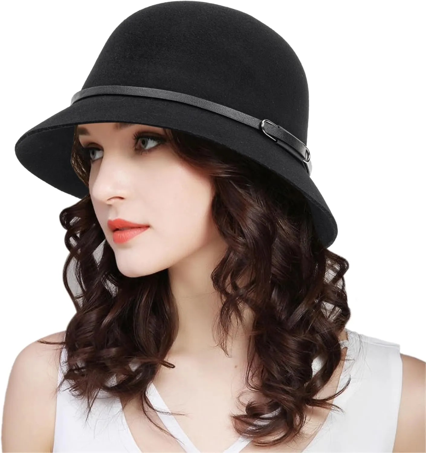 Womens 1920s Vintage Upturn Brim Wool Blend Cloche Church Hat Winter Felt Bucket Bowler Hat Crushable Foldable
