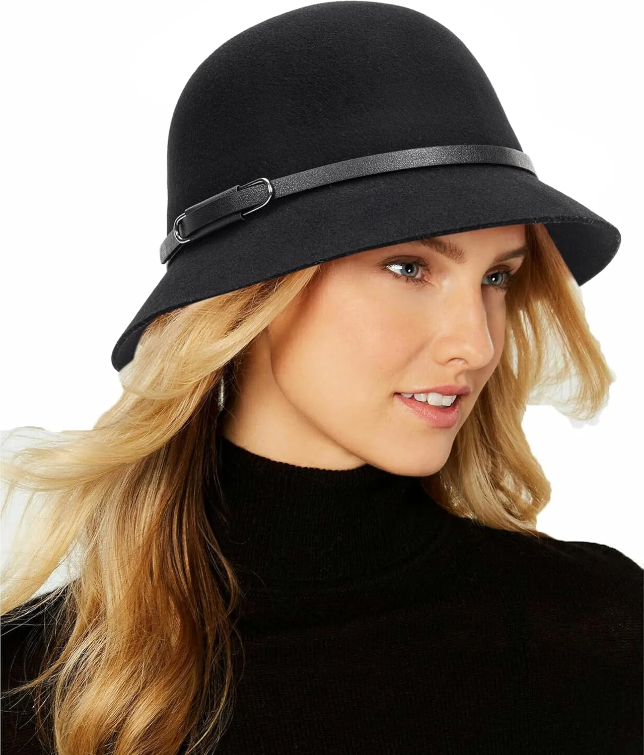 Womens 1920s Vintage Upturn Brim Wool Blend Cloche Church Hat Winter Felt Bucket Bowler Hat Crushable Foldable