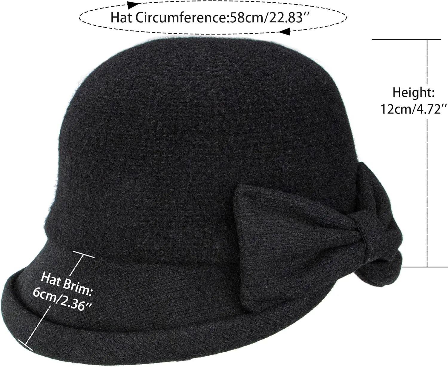 Womens 1920s Vintage Upturn Brim Wool Blend Cloche Church Hat Winter Felt Bucket Bowler Hat Crushable Foldable