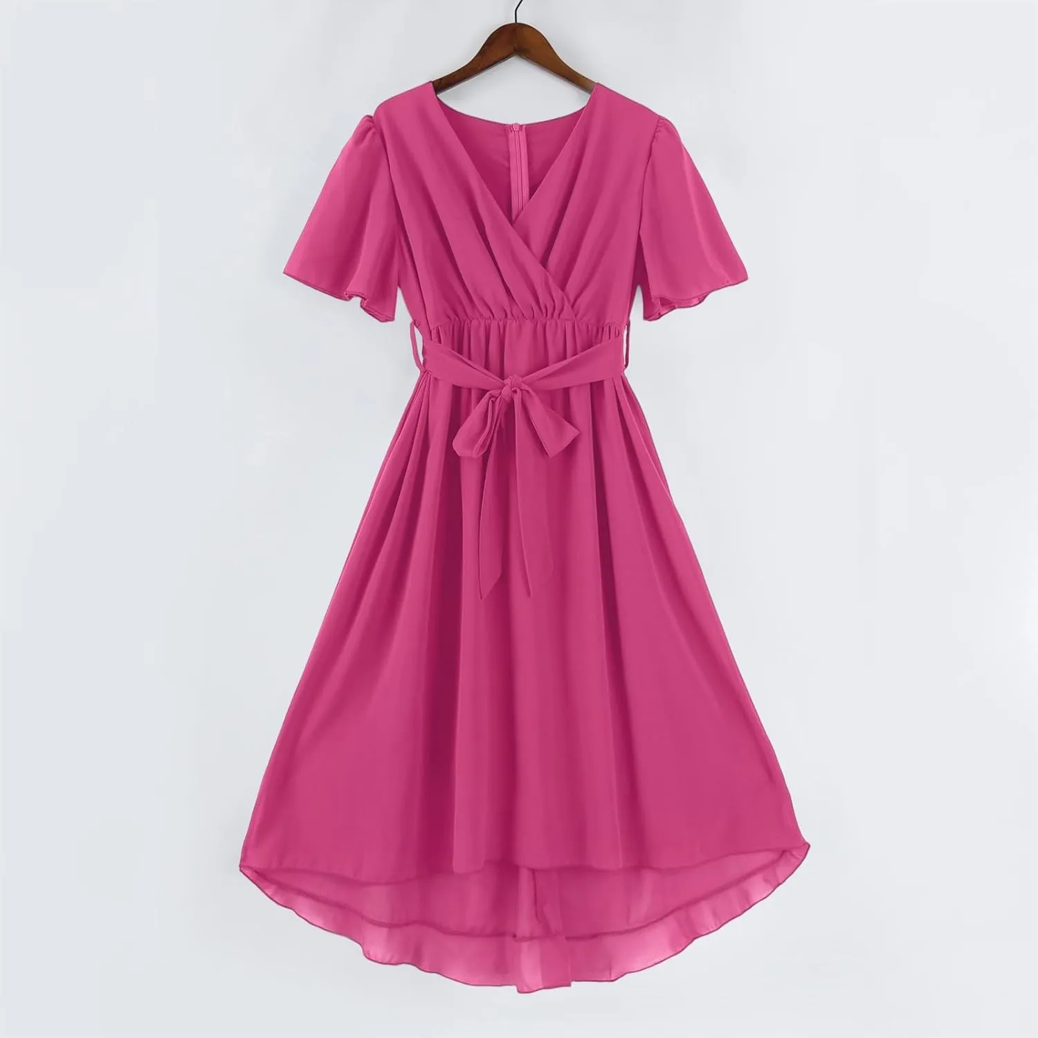 Womens Boho Floral Printed Chiffon Dresses 2025 Elegant V Neck Belted Summer Wedding Prom Cocktail Midi Dress