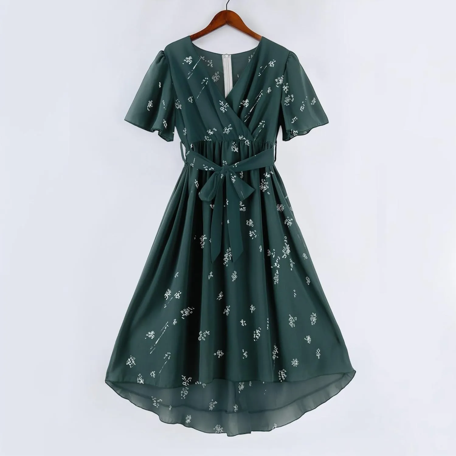 Womens Boho Floral Printed Chiffon Dresses 2025 Elegant V Neck Belted Summer Wedding Prom Cocktail Midi Dress