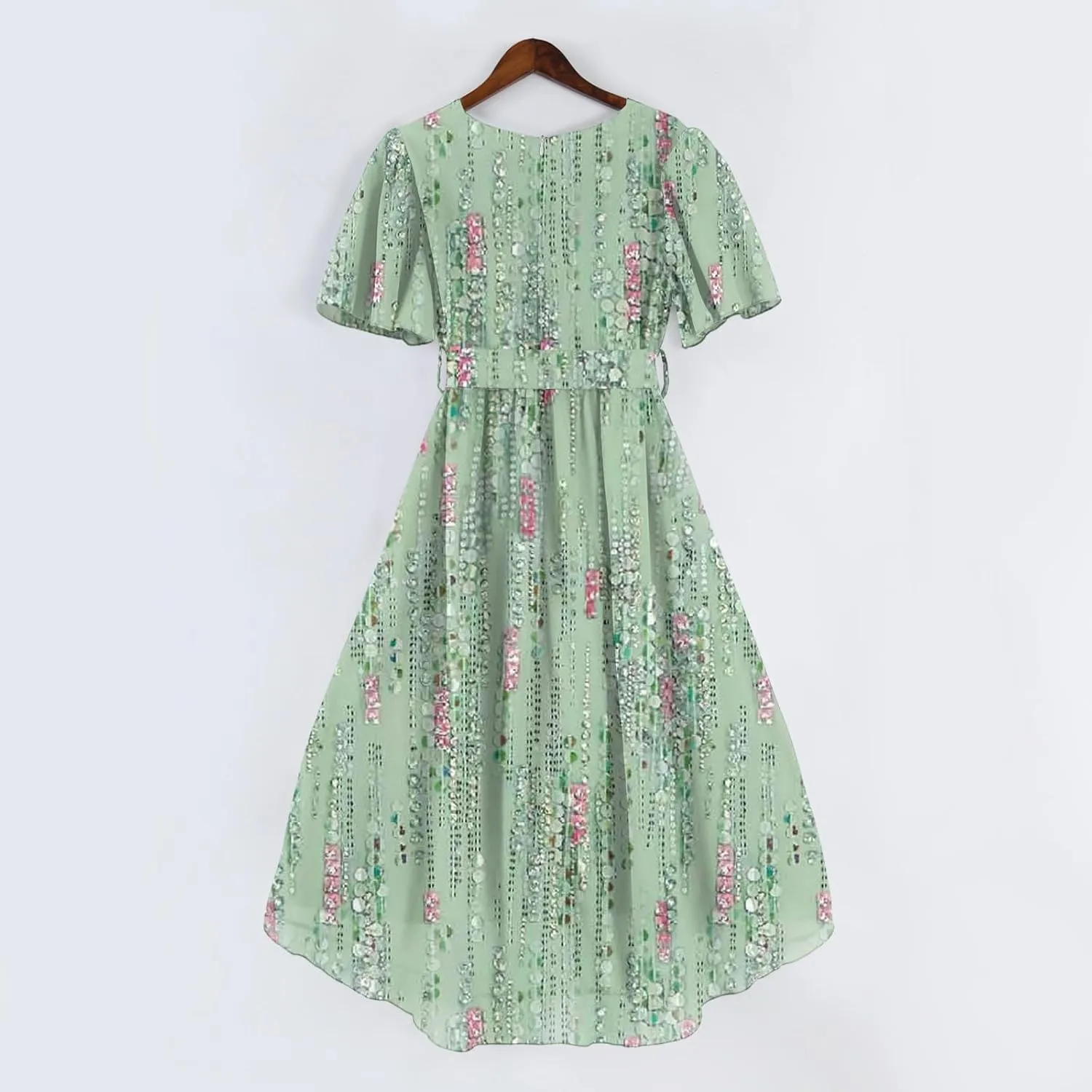 Womens Boho Floral Printed Chiffon Dresses 2025 Elegant V Neck Summer Wedding Prom Cocktail Midi Dresses