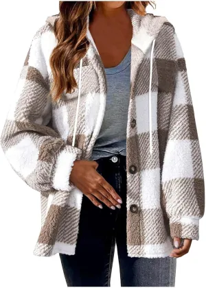 Womens Button Down Hoodies Fleece Lined Coats Soft Comfy Warm Cardigan Sweaters Plus Size Sherpa Jackets Outerwear