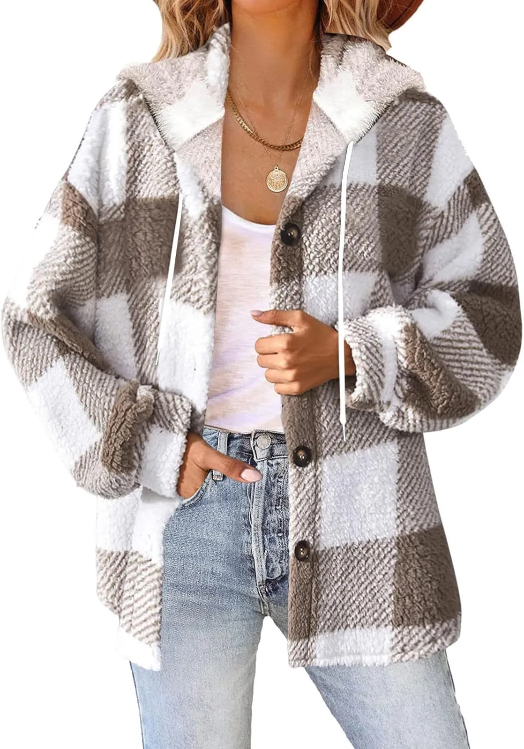 Womens Button Down Hoodies Fleece Lined Coats Soft Comfy Warm Cardigan Sweaters Plus Size Sherpa Jackets Outerwear