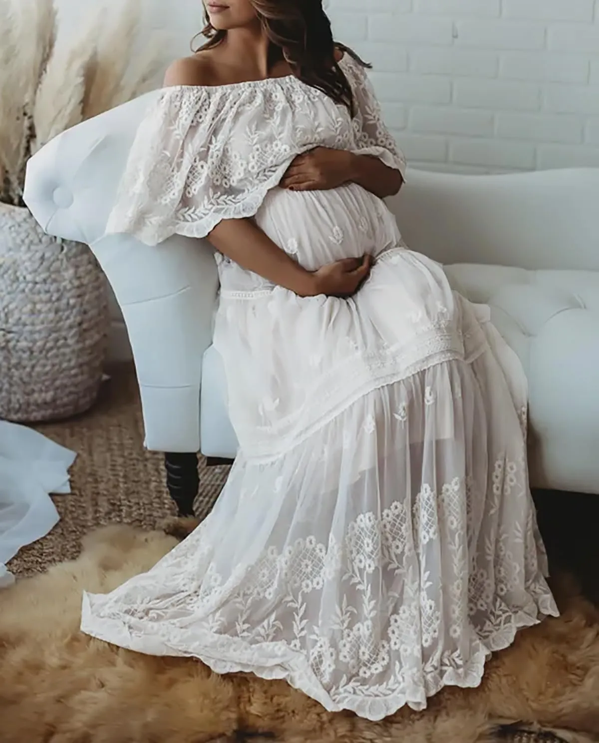 Women's Casual Off The Shoulder Ruffle Midi Dress Boho Flowy Tiered Wedding Bridesmaid Party A-Line Long Dresses