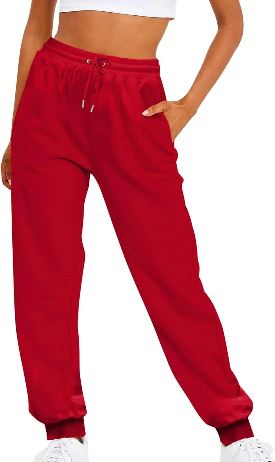 Womens Casual Pants Drawstring Waist Bound Feet Tapered Pants Loose Fit Straight Leg Trousers Sports Jogger Sweatpant