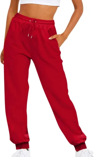 Womens Casual Pants Drawstring Waist Bound Feet Tapered Pants Loose Fit Straight Leg Trousers Sports Jogger Sweatpant
