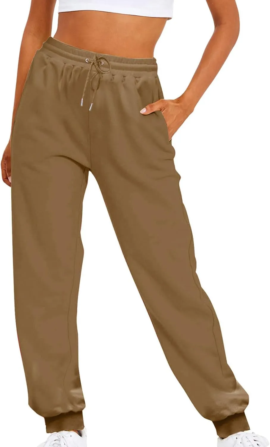 Womens Casual Pants Drawstring Waist Bound Feet Tapered Pants Loose Fit Straight Leg Trousers Sports Jogger Sweatpant