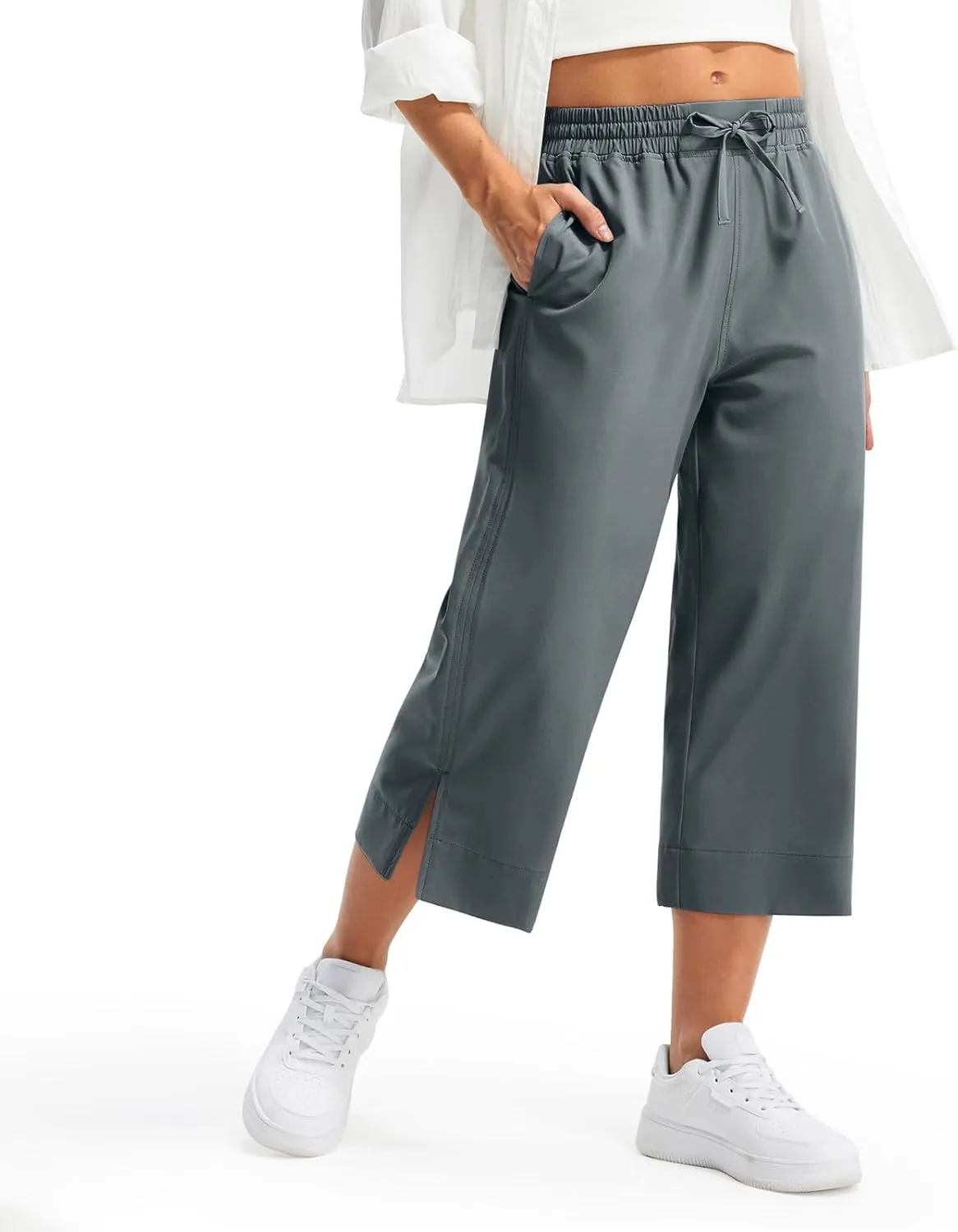 Women's Elastic Drawstring Waist Crop Pants 2025 Trendy Capri Sweatpants Loose Fit Comfort Cropped Pant with Pocket