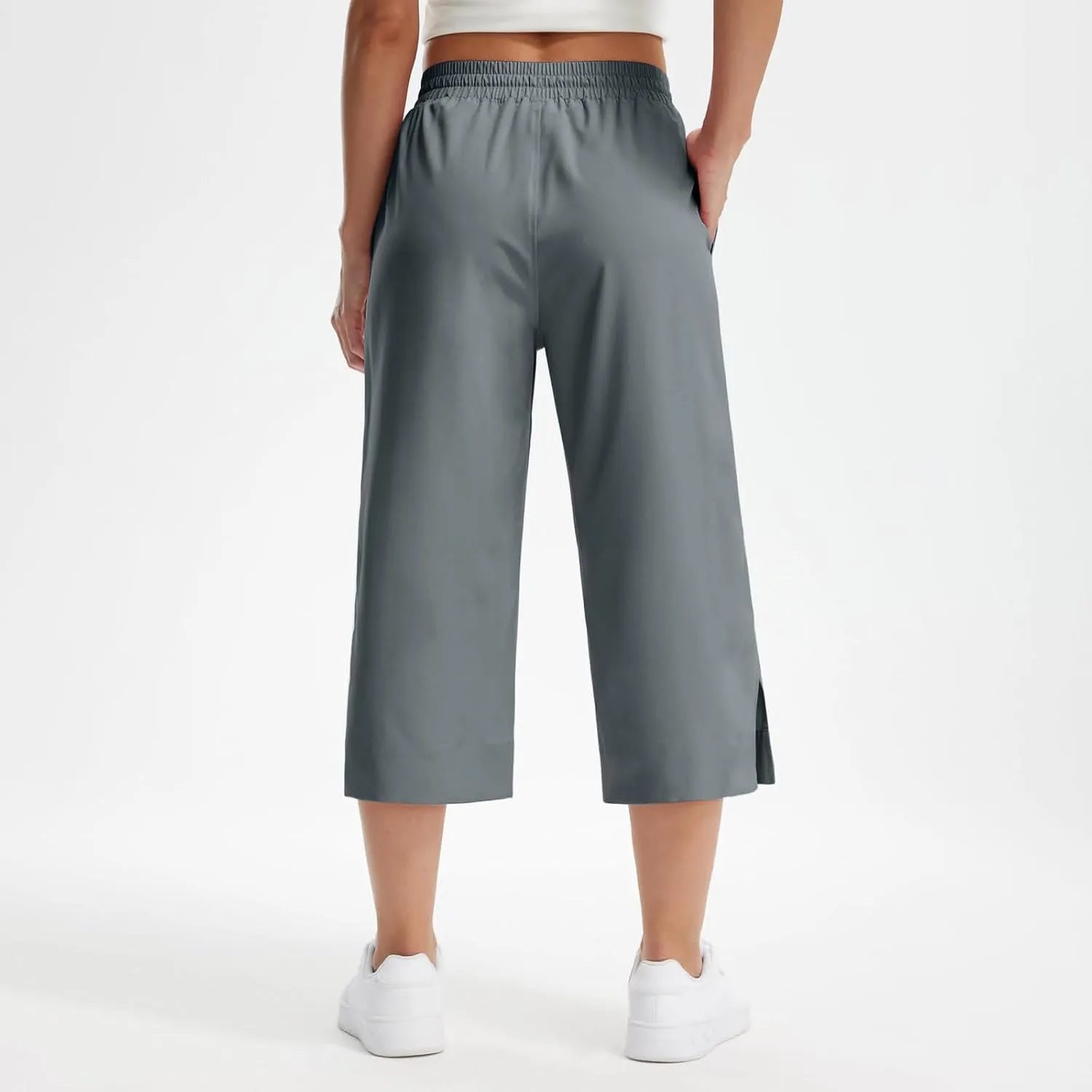 Women's Elastic Drawstring Waist Crop Pants 2025 Trendy Capri Sweatpants Loose Fit Comfort Cropped Pant with Pocket