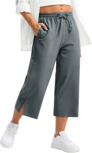 Women's Elastic Drawstring Waist Crop Pants 2025 Trendy Capri Sweatpants Loose Fit Comfort Cropped Pant with Pocket