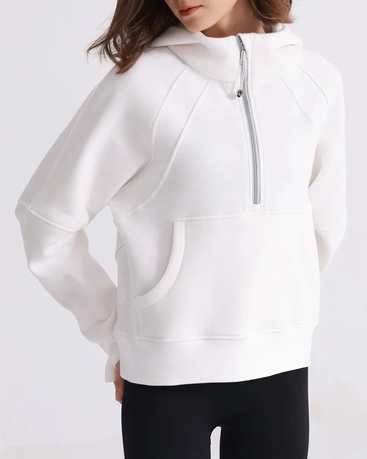 Womens Fleece Lined Half Zip Pullover Cotton Winter Warm Scuba Sweatshirt for Women with Thumbhole Pocket