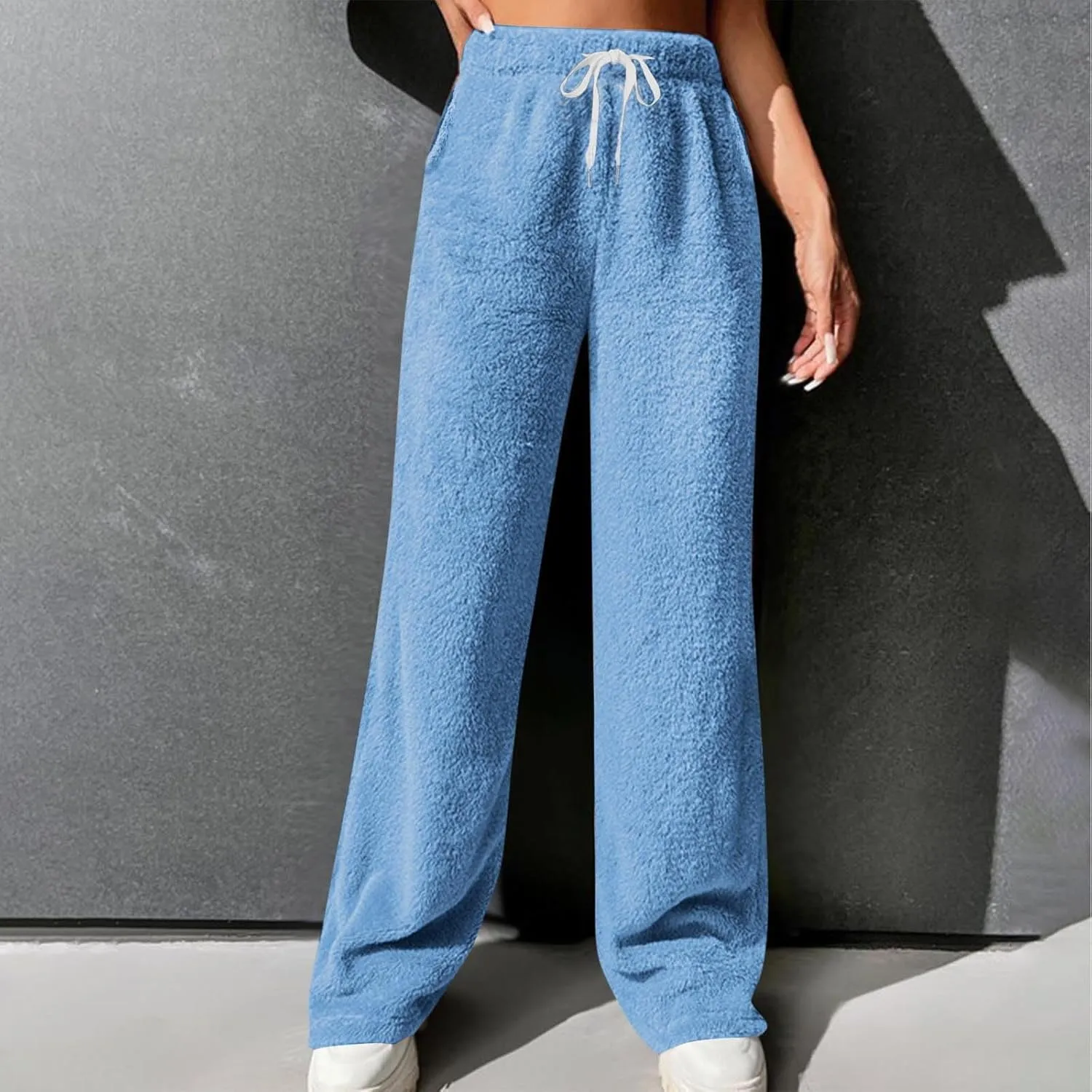 Women's Fleece Lined Wide Leg Pants with Pockets 2024 Loose Baggy Lounge Pants Fall Winter Pants