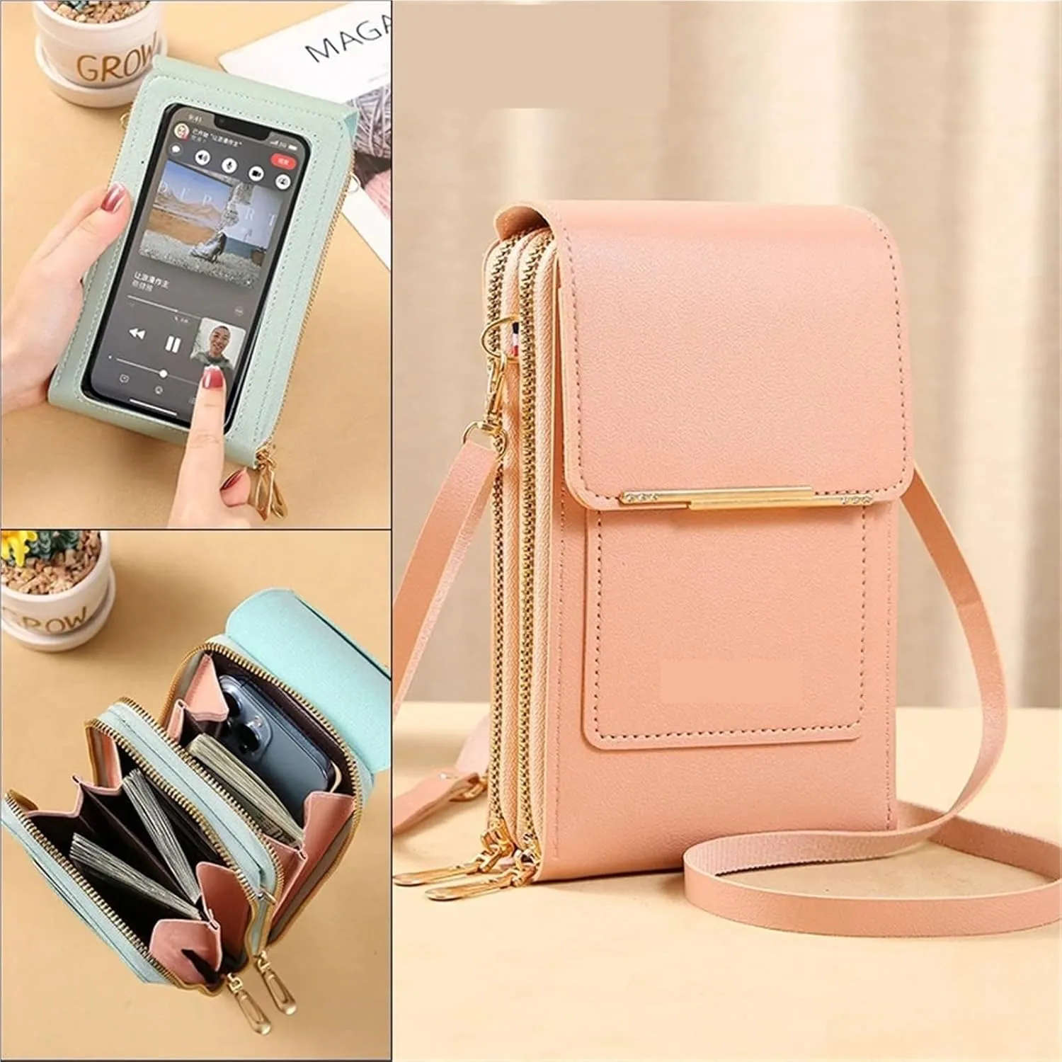 Women's Handbag Touch Screen Cell Phone Purse Shoulder Bag Female Cheap Small Wallet Soft Leather