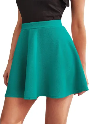 Womens High Waist Pleated Mini Skirt Skater Casual Midi Stretch Waist Flared Pleated Skater Skirt