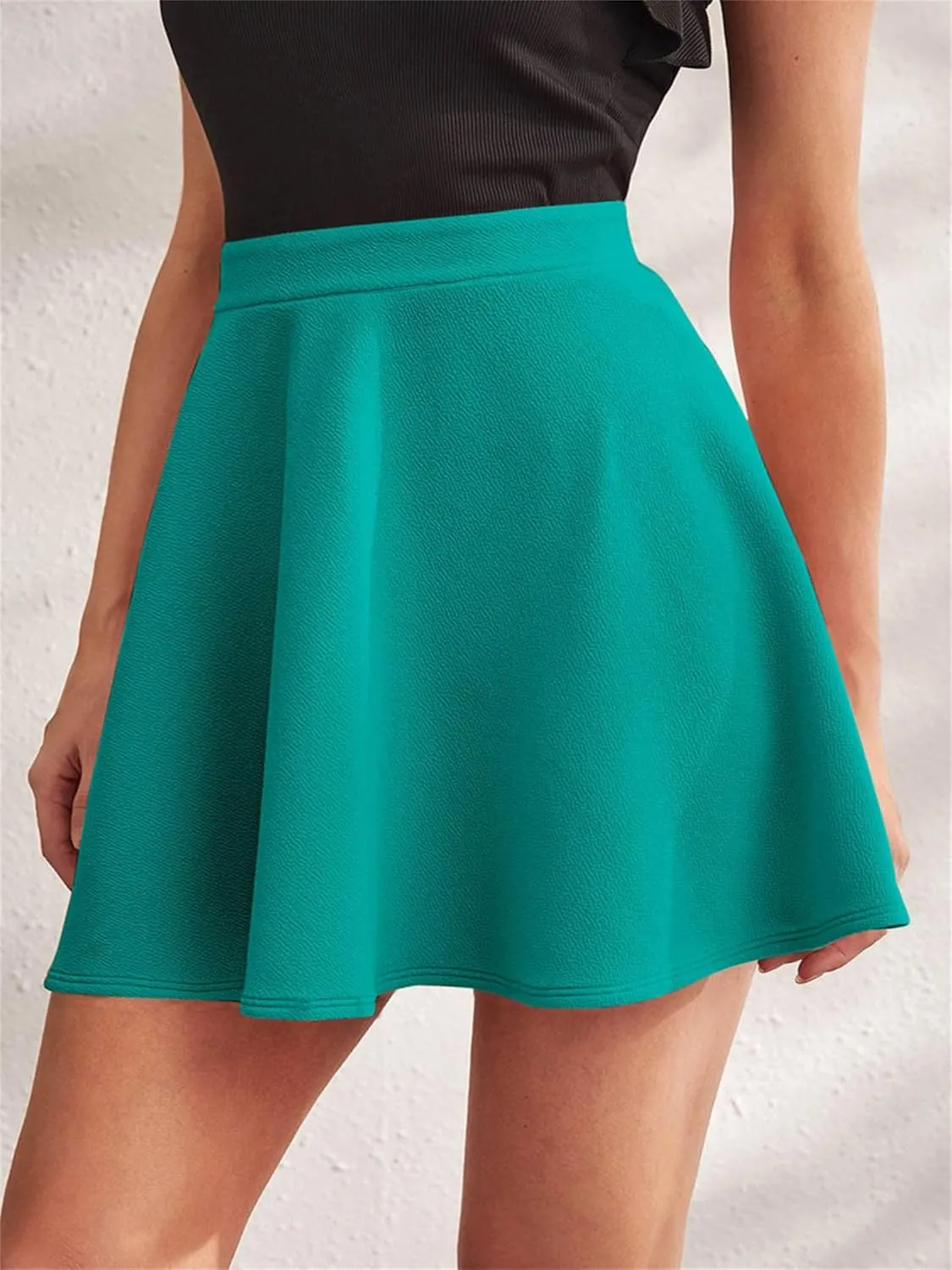 Womens High Waist Pleated Mini Skirt Skater Casual Midi Stretch Waist Flared Pleated Skater Skirt