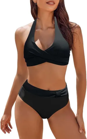 Women's High Waisted Bikini Sets Women's Women's Metallic Top Two Piece Swimsuit Tie Side Bikini Women's Liquid