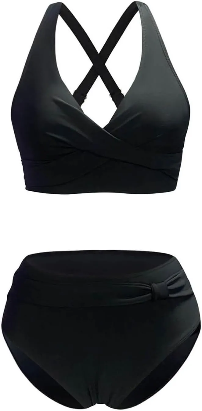 Women's High Waisted Bikini Sets Women's Women's Metallic Top Two Piece Swimsuit Tie Side Bikini Women's Liquid