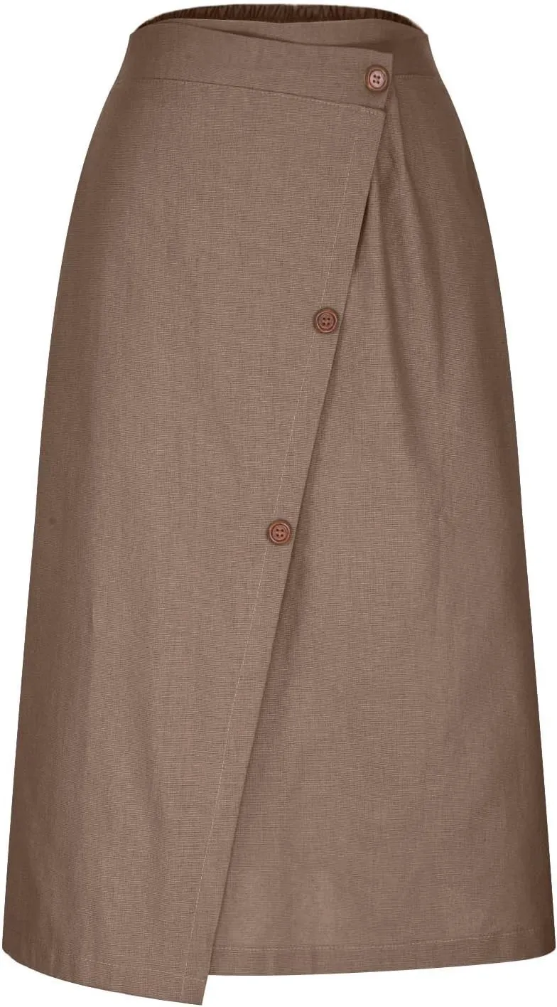 Women's Irregular Cotton Linen Casual Skirt, Solid Color Basic Summer Versatile Trendy Clothes Comfy Breathable Skirts