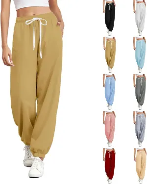 Womens Joggers Baggy Casual Drawstring High Waisted Sweatpants Cinch Bottom Workout Lounge Pants with Pockets
