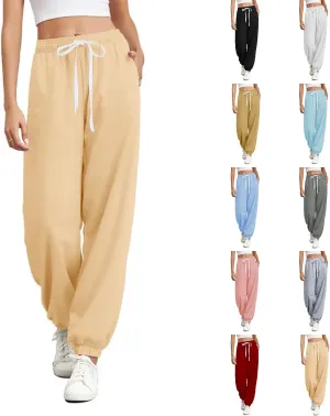 Womens Joggers Baggy Casual Drawstring High Waisted Sweatpants Cinch Bottom Workout Lounge Pants with Pockets