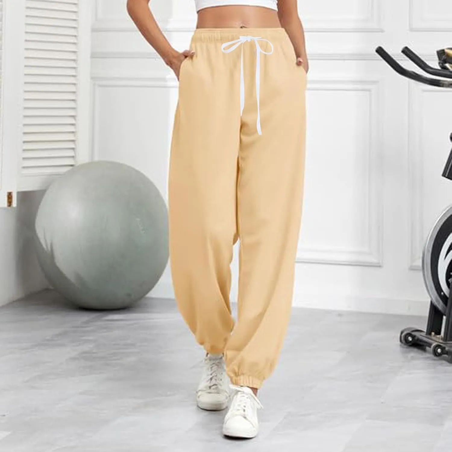 Womens Joggers Baggy Casual Drawstring High Waisted Sweatpants Cinch Bottom Workout Lounge Pants with Pockets