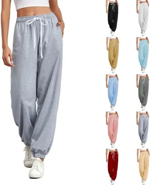 Womens Joggers Baggy Casual Drawstring High Waisted Sweatpants Cinch Bottom Workout Lounge Pants with Pockets