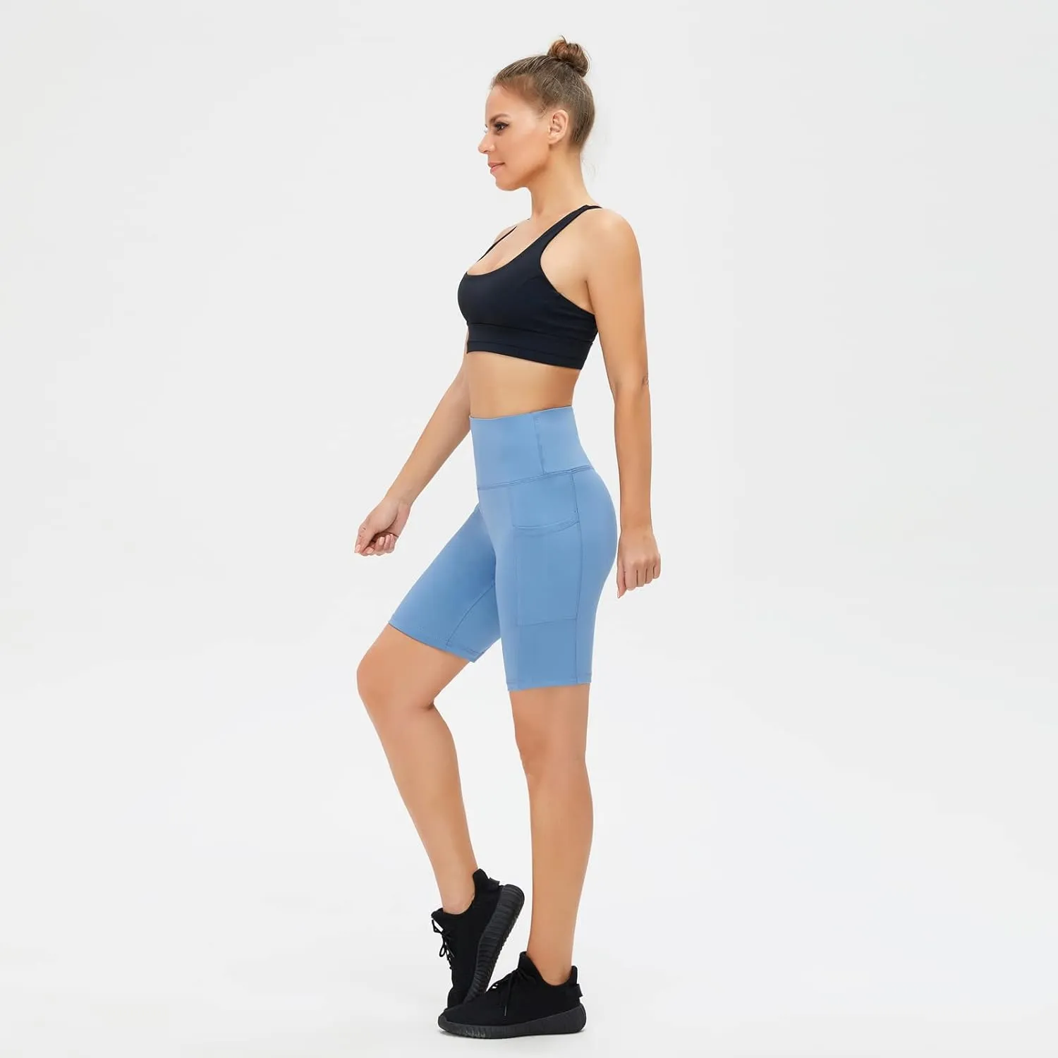 Women's Knee Length Biker Shorts with Deep Pockets High Waisted 8-Inch Gym Workout Running Yoga Fitness Casual Wear