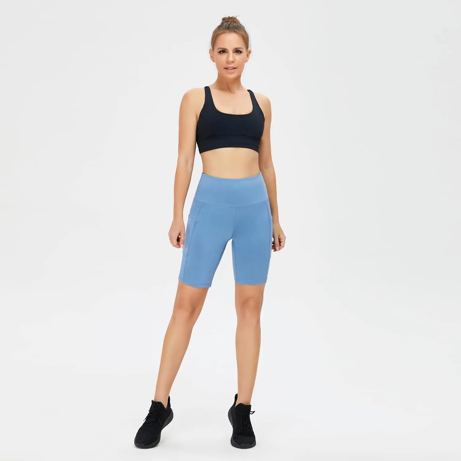 Women's Knee Length Biker Shorts with Deep Pockets High Waisted 8-Inch Gym Workout Running Yoga Fitness Casual Wear