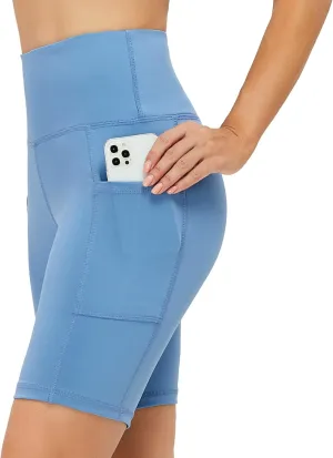 Women's Knee Length Biker Shorts with Deep Pockets High Waisted 8-Inch Gym Workout Running Yoga Fitness Casual Wear