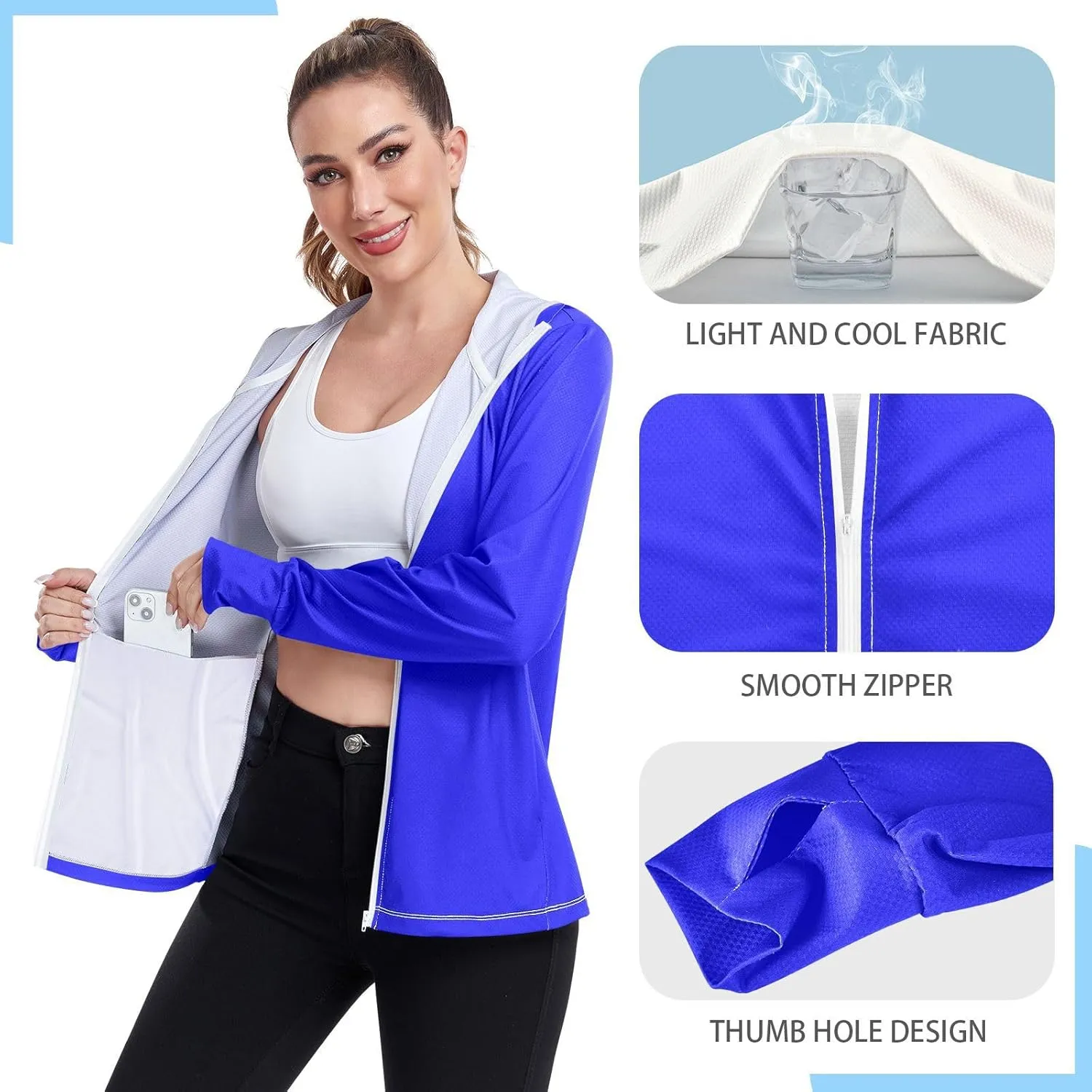 Womens Lightweight Hoodie Long Sleeve Sun Shirts UPF 50  Protection Light Sweatshirt Hiking Outdoor