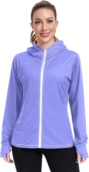 Womens Lightweight Hoodie Long Sleeve Sun Shirts UPF 50  Protection Light Sweatshirt Hiking Outdoor