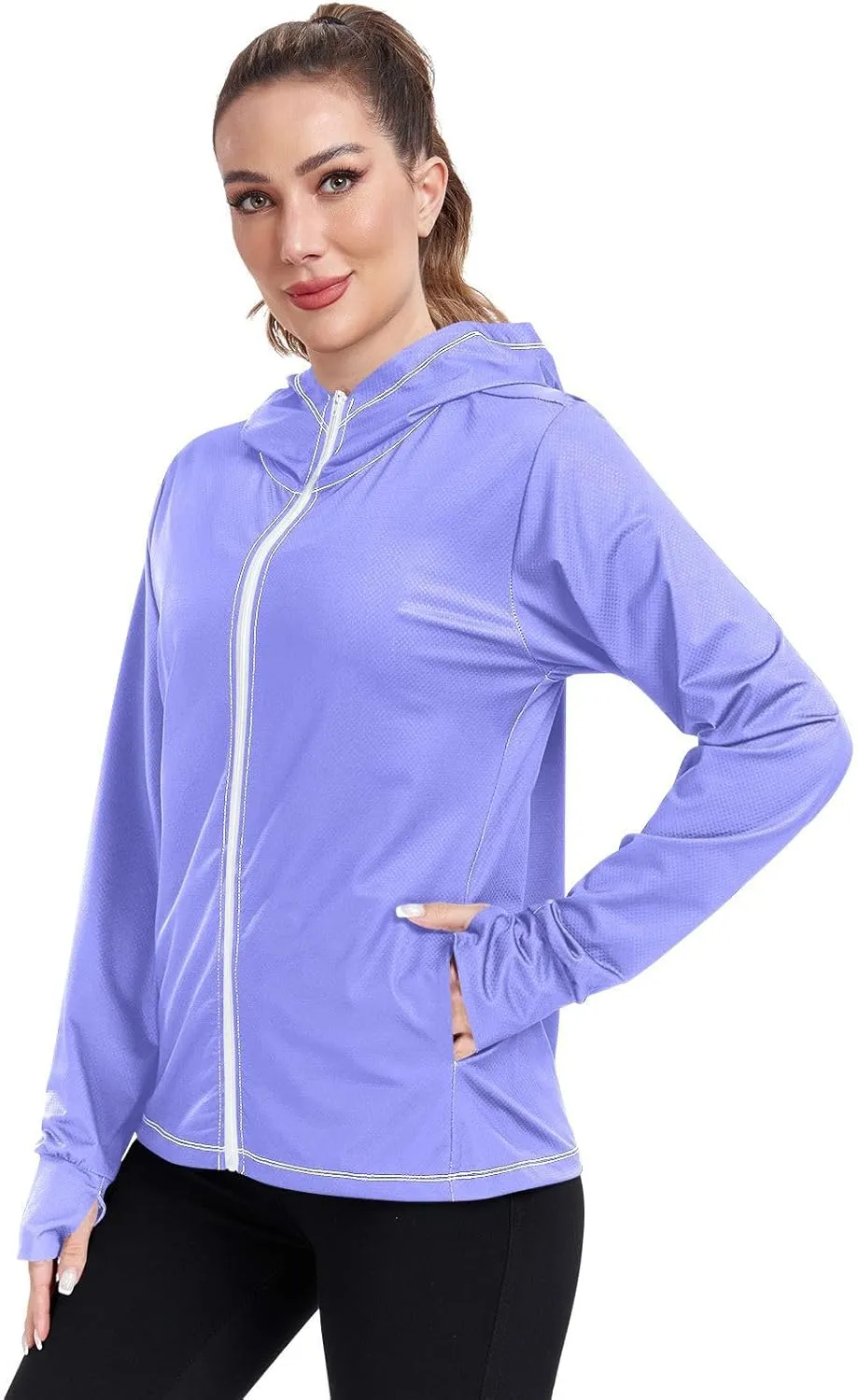 Womens Lightweight Hoodie Long Sleeve Sun Shirts UPF 50  Protection Light Sweatshirt Hiking Outdoor