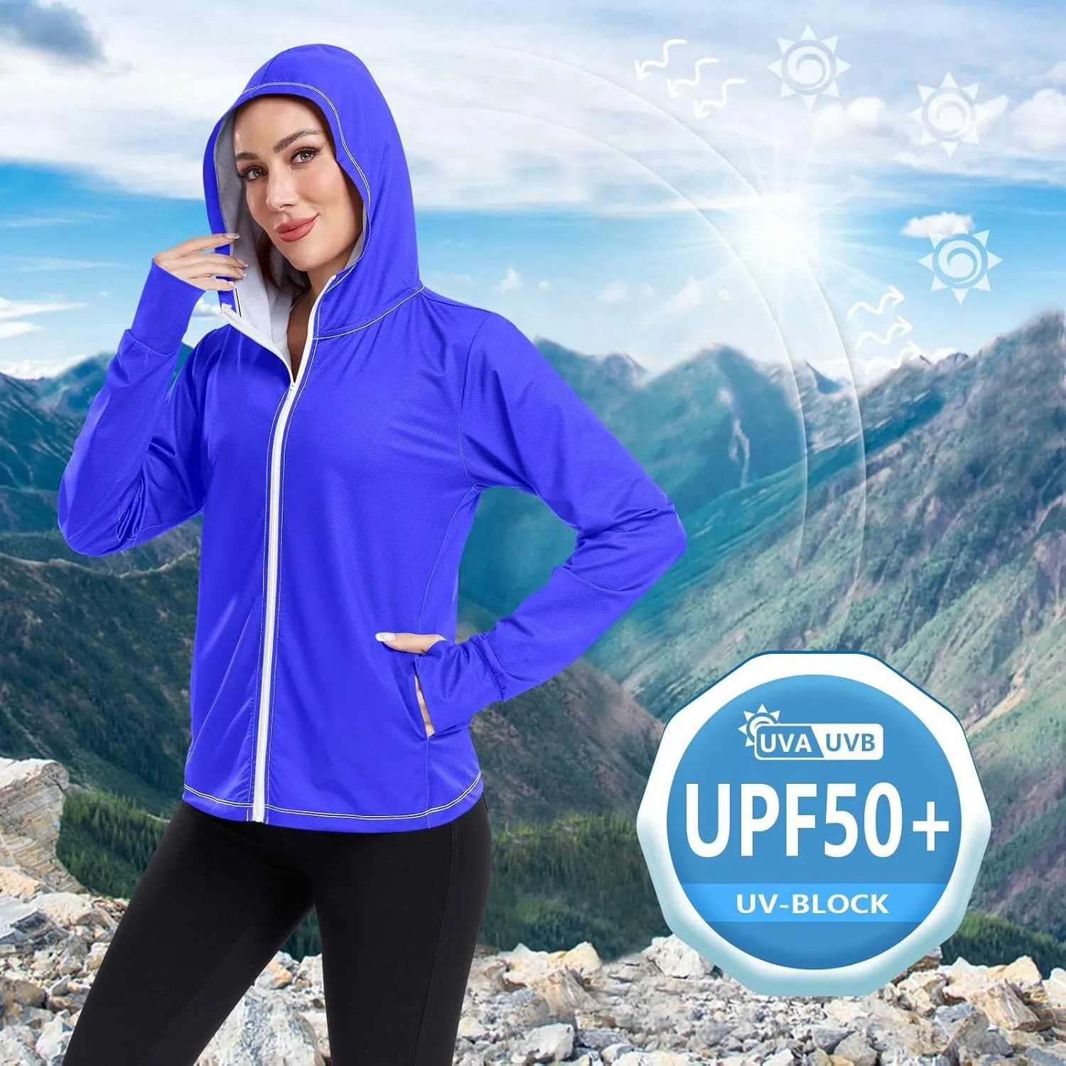 Womens Lightweight Hoodie Long Sleeve Sun Shirts UPF 50  Protection Light Sweatshirt Hiking Outdoor
